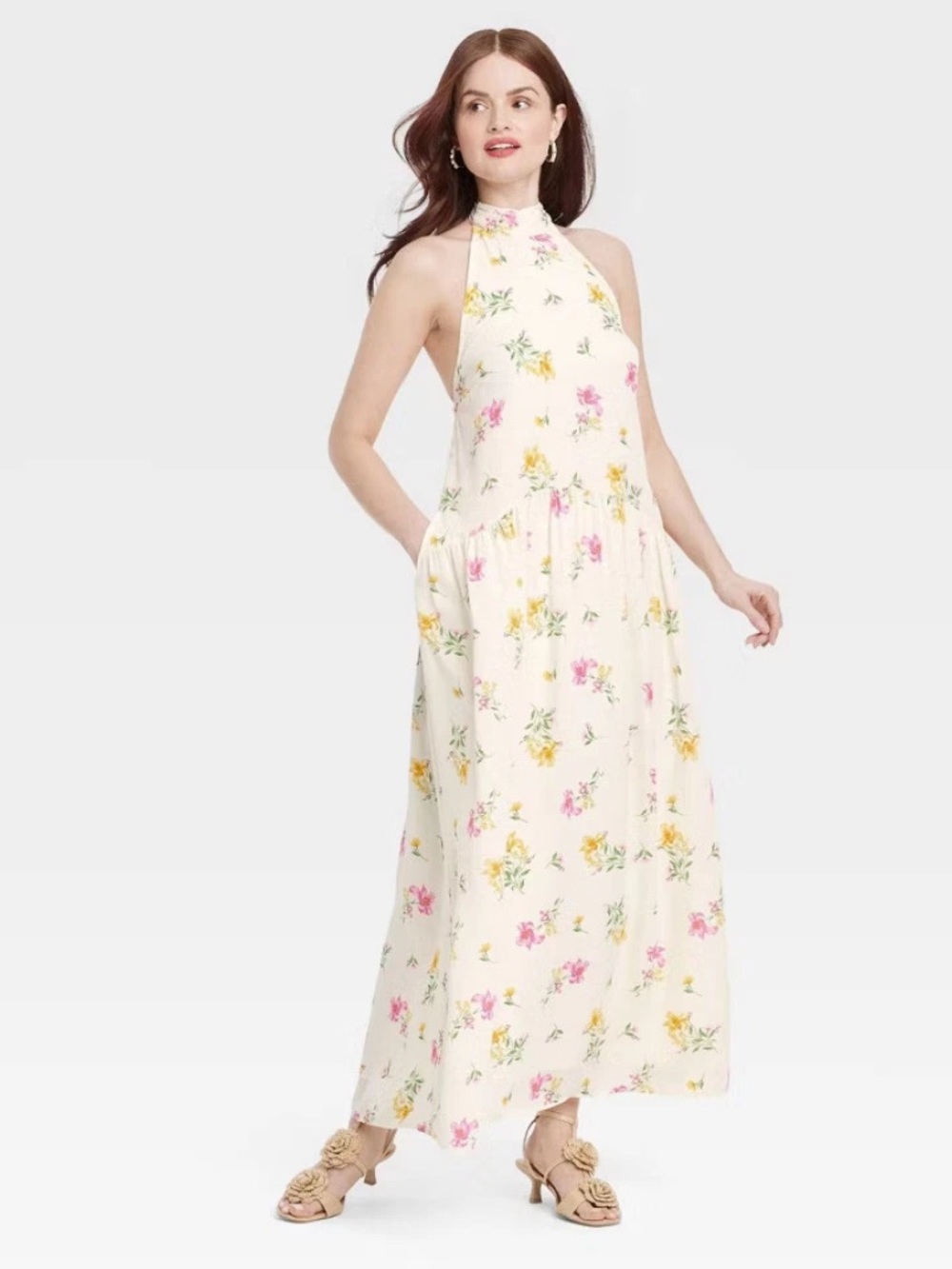 A New Day Women’s White Floral Halter Maxi Dress NWT Size XL